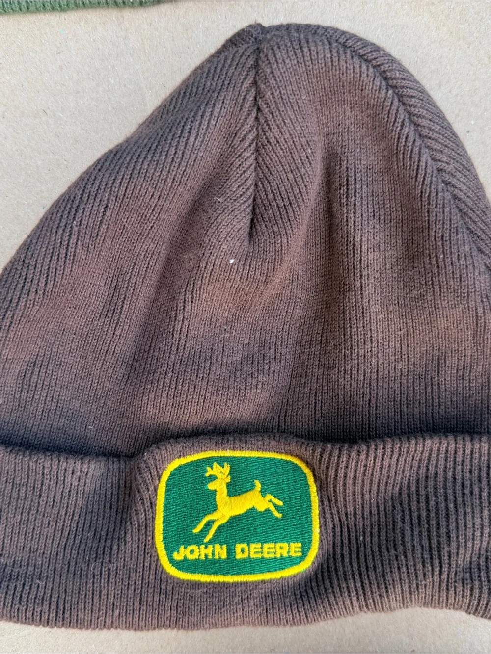 John Deere Brown Beanie with Green and Yellow Patch